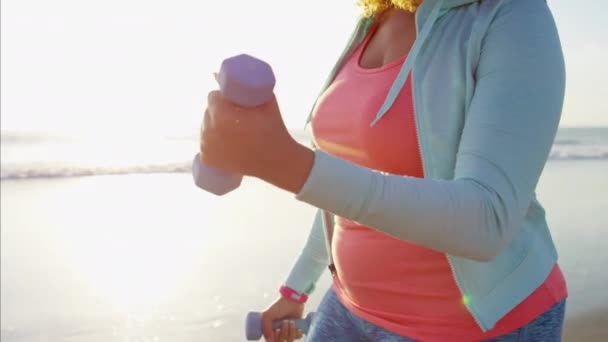 Female walking by the ocean — Stock Video