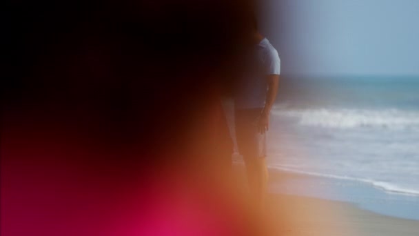 Parents embracing children on the beach — Stock Video