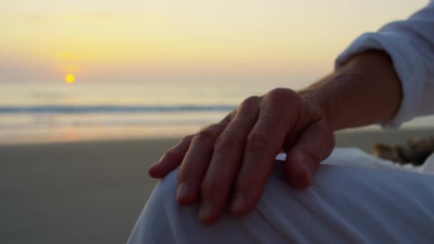 Pár držící se za ruce na pláži — Stock video