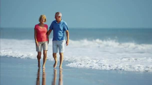 Paar spaziert am Strand — Stockvideo