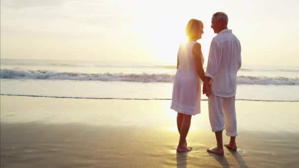 Pareja en la playa al atardecer — Vídeo de stock