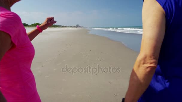 ビーチを歩いているカップルは — ストック動画
