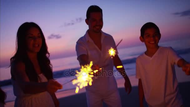 Family having fun with sparklers — Stock Video