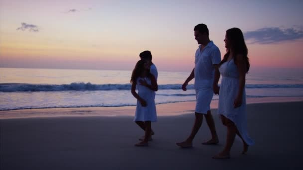 Семья прогулки по пляжу — стоковое видео