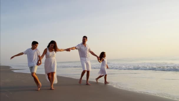 Famiglia passeggiando sulla spiaggia — Video Stock