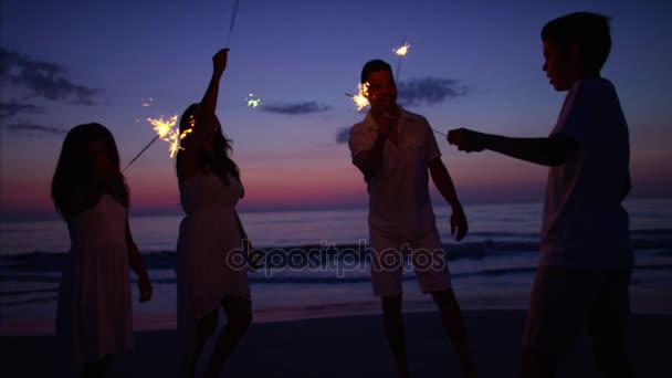 家庭庆祝生日与电光花 — 图库视频影像