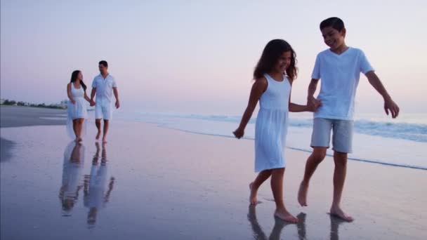 Famiglia passeggiando sulla spiaggia — Video Stock