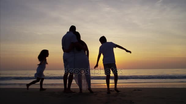 Familjen att spendera tid på stranden — Stockvideo