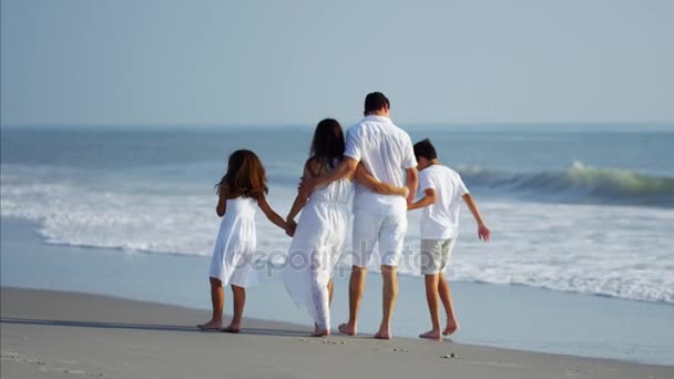 Família caminhando na praia — Vídeo de Stock