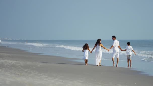 Семья прогулки по пляжу — стоковое видео