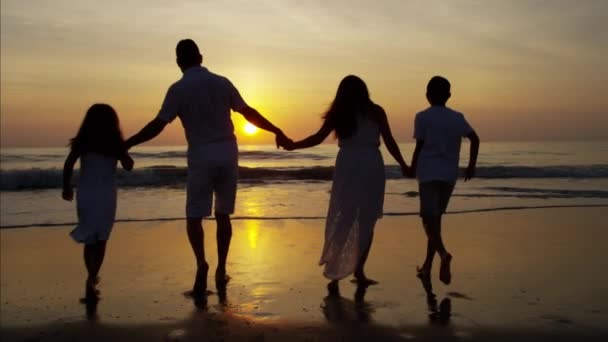 Família brincando na praia — Vídeo de Stock