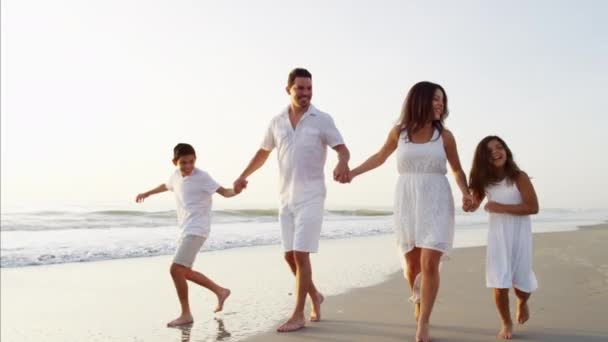 Familie heeft plezier op het strand — Stockvideo