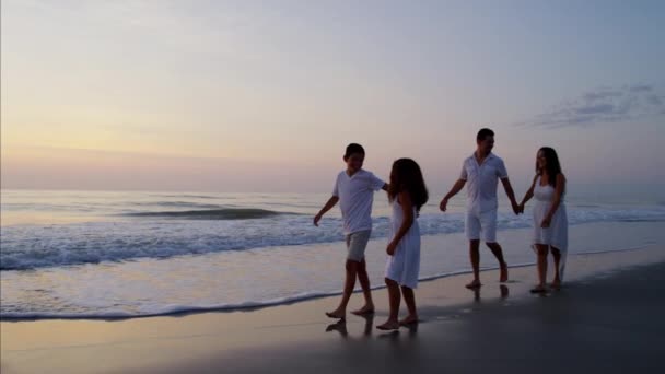 Famiglia passeggiando sulla spiaggia — Video Stock