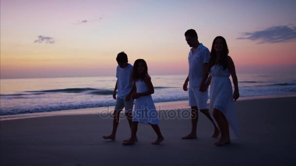 Familia caminando por la playa — Vídeos de Stock