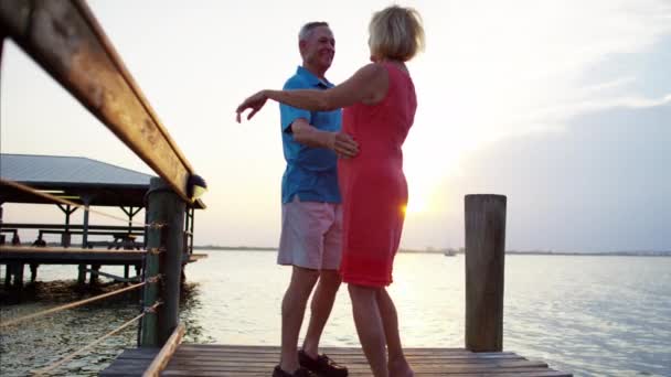 Seniors dancing on the wharf — Stock Video