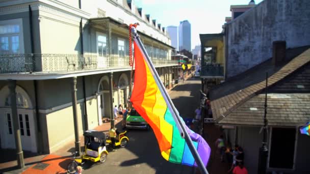 Rainbow flags on buildings — Stock Video