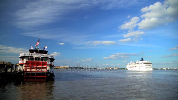 Nave da crociera che passa Paddle Steamer — Video Stock