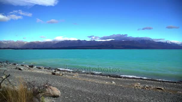 Dalgalar Lake Tekapo kıyı üzerinde — Stok video