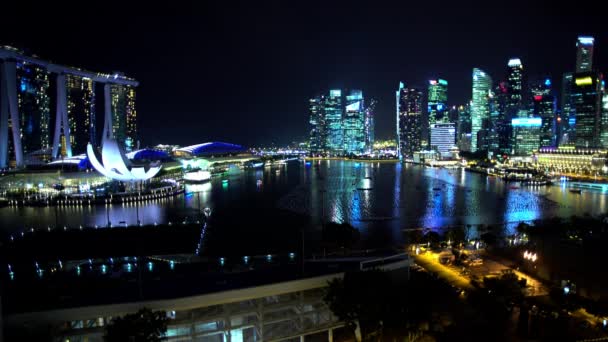Marina Bay gece ışıklı — Stok video