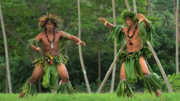 Tahitiska män utför krigare Dans — Stockvideo