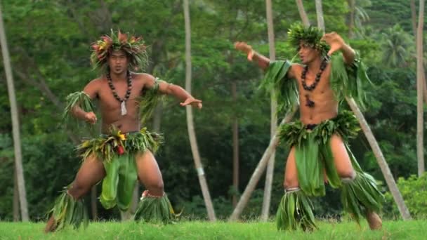 Homens taitianos realizando dança guerreira — Vídeo de Stock