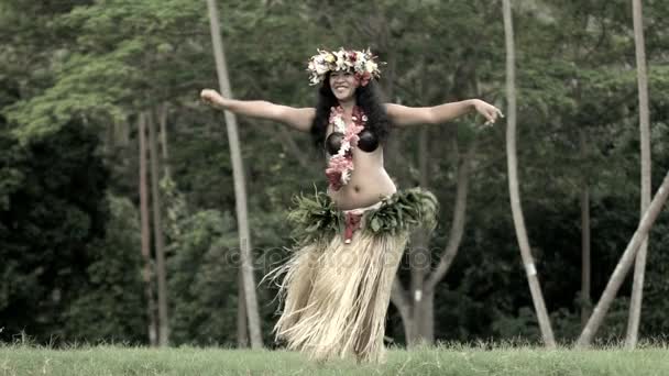 Полинезийская танцовщица развлекается в костюмах — стоковое видео