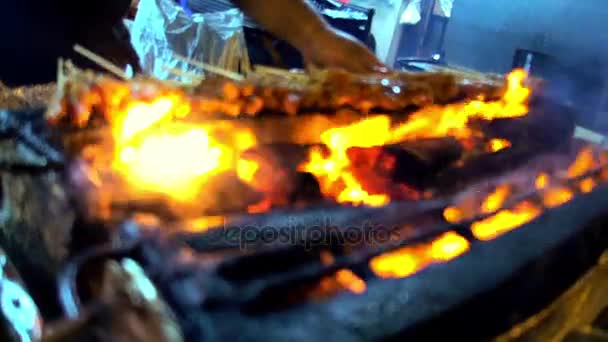 Asian chicken kebab street food — Stock Video