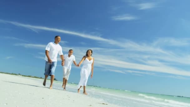 在海滩上放松的家庭 — 图库视频影像