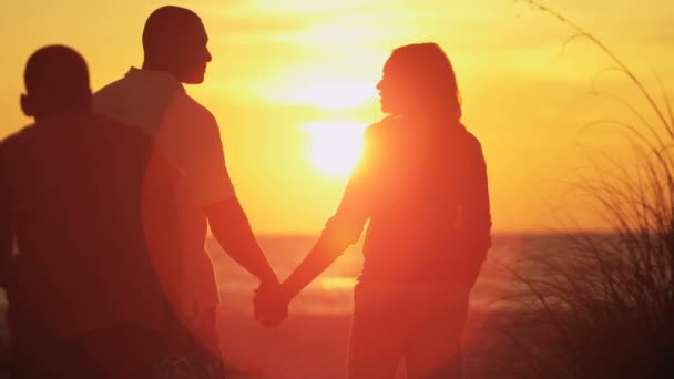 Ouders en zoon tijd doorbrengen op het strand — Stockvideo