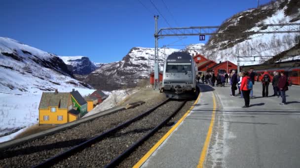 Mensen op Myrdal treinstation — Stockvideo