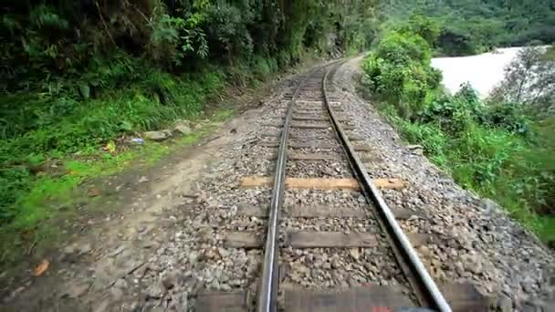 Tren que viaja por el sendero Hiram Bingham Railroad — Vídeo de stock