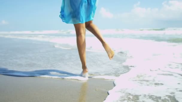 Vrouw genieten van ontspanning op het strand — Stockvideo