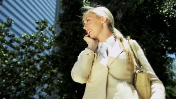 Mujer de negocios discutiendo estrategia en el teléfono inteligente — Vídeo de stock