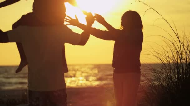 Familie genieten van de zonsopgang — Stockvideo