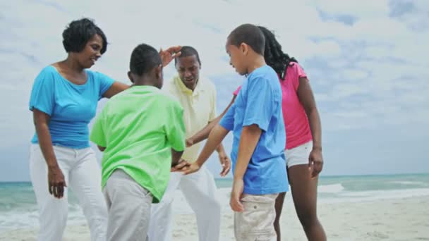 Familia divirtiéndose en la playa — Vídeos de Stock