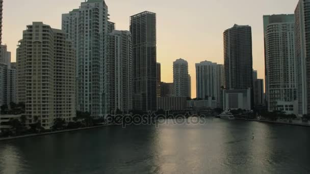 Sunset of Brickell Key Downtown Skyscrapers — Stock Video