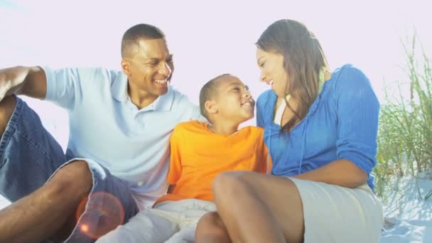 Родители и сын наслаждаются общением — стоковое видео