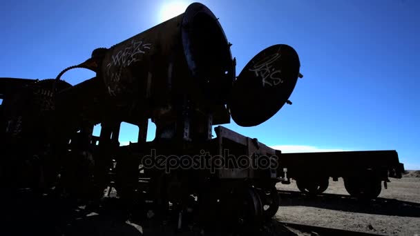 Graveyard of abandoned steam Locomotives — Stock Video