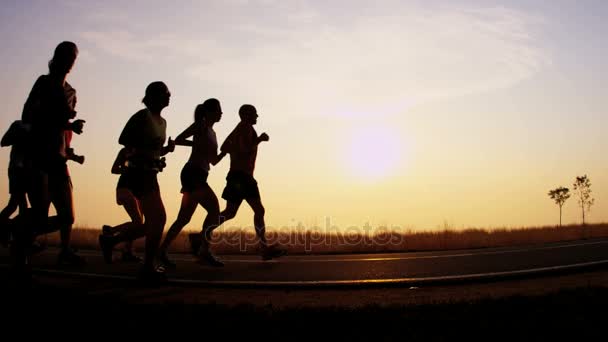 Joggers van de ochtend training op de weg — Stockvideo