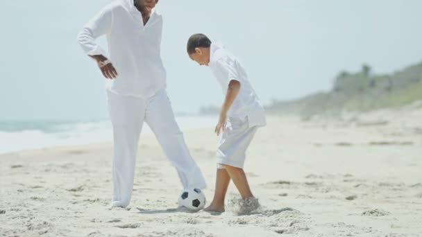 Pai e filho se divertindo com bola — Vídeo de Stock