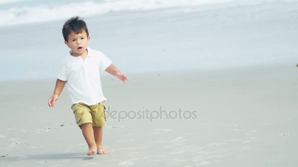 Niño jugando en la playa — Vídeos de Stock