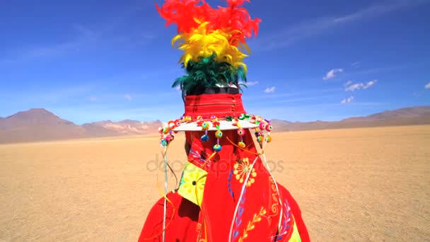 Bolivian female in Eduardo Avaroa National Reserve — Stock Video