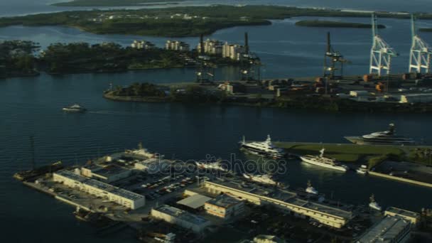 Ανατολή ηλίου θέα λιμάνι εμπορευματοκιβωτίων, Μαϊάμι — Αρχείο Βίντεο