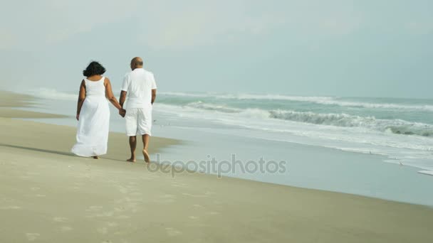 夫妻在沙滩上散步 — 图库视频影像