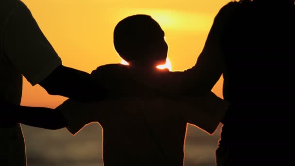 Família desfrutando do pôr do sol — Vídeo de Stock