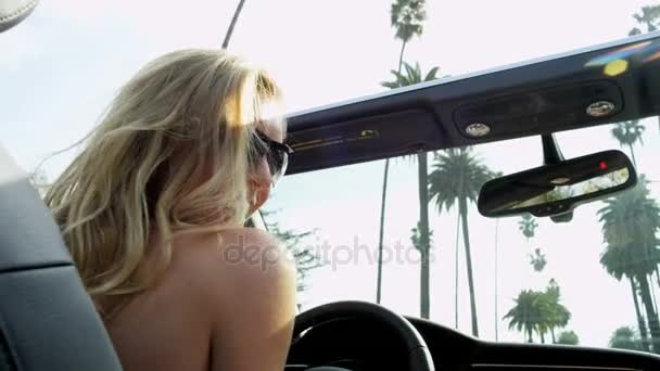 Girl driving cabriolet — Stock Video