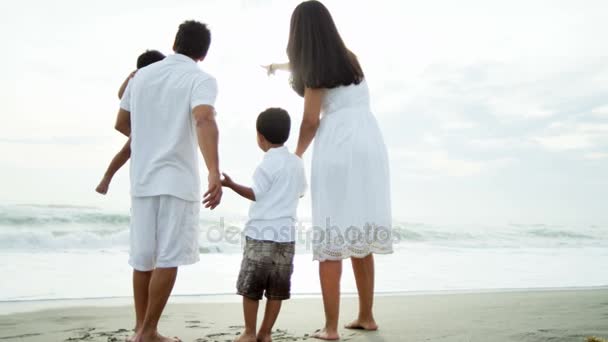 Familia disfrutando de la libertad en la playa — Vídeos de Stock