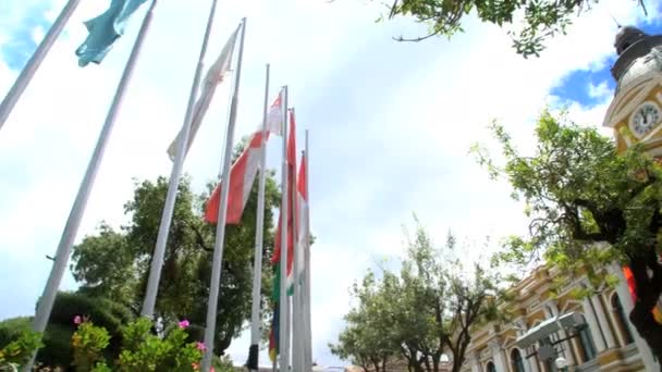 Bandeiras federais bolivianas que voam no Palácio do Governo — Vídeo de Stock
