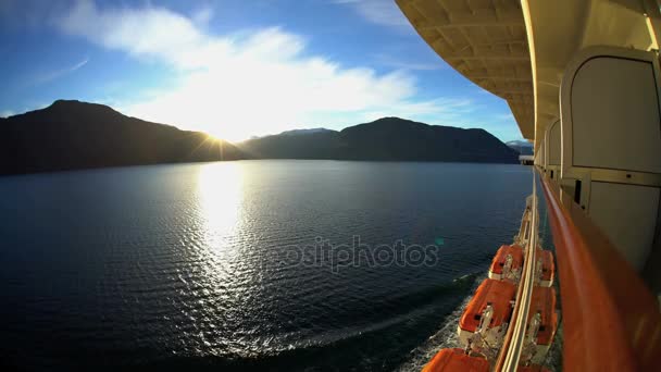 Cruise Ship from balcony of Norwegian Fjords — Stock Video
