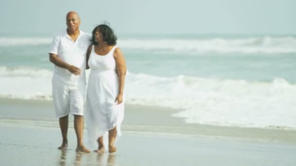 Koppel wandelen op het strand — Stockvideo